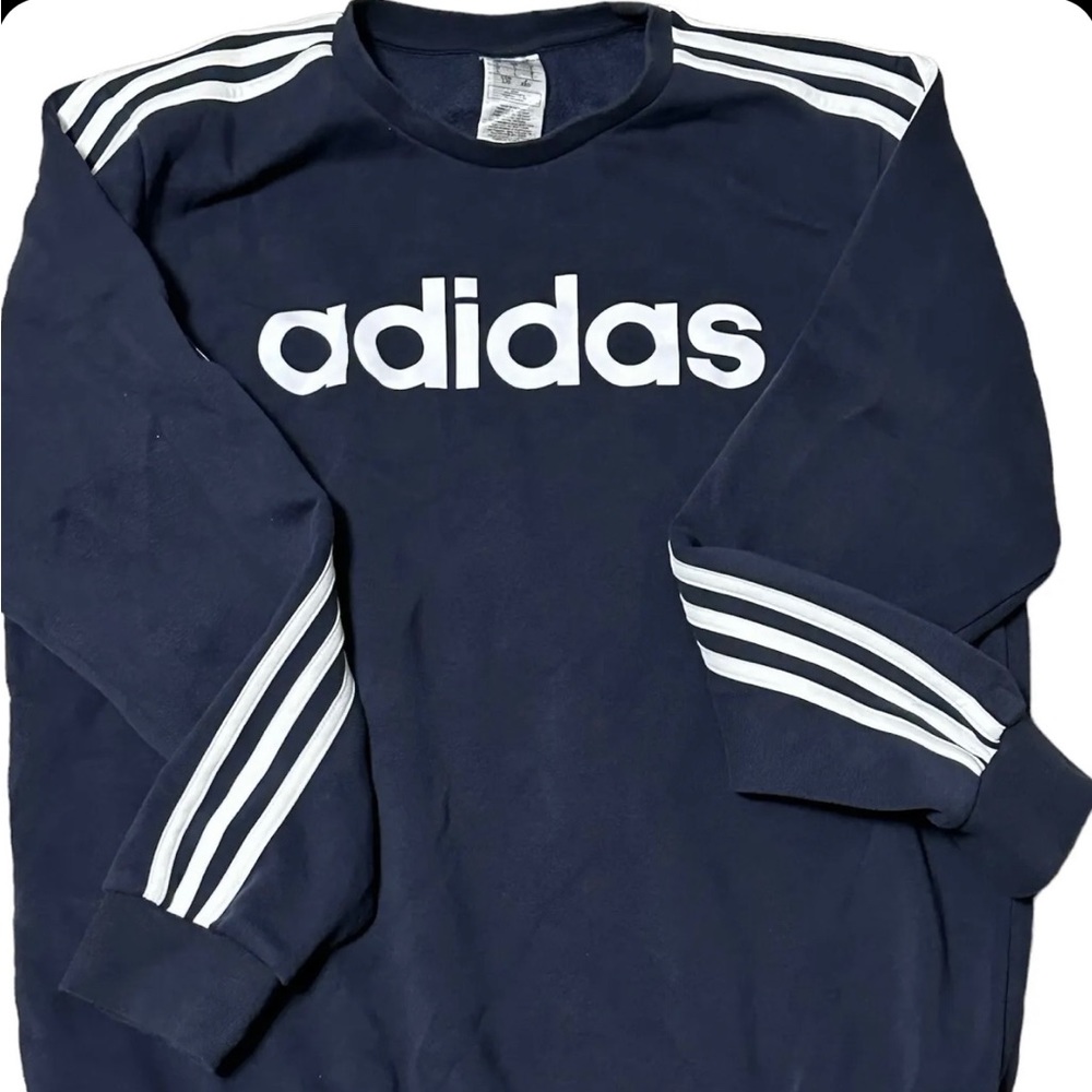 ADIDAS SWEATSHIRT Size L Blue Stretch Pullover Adult Sports Athletic Outerwear